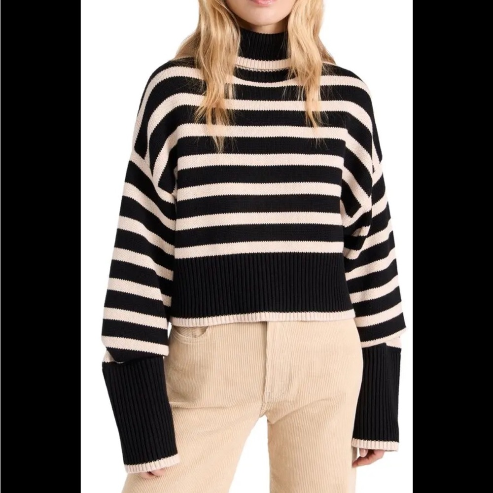 Denimist Cropped Sailor‎ Stripe Turtleneck Sweater in Black/Tan - Picture 10 of 11